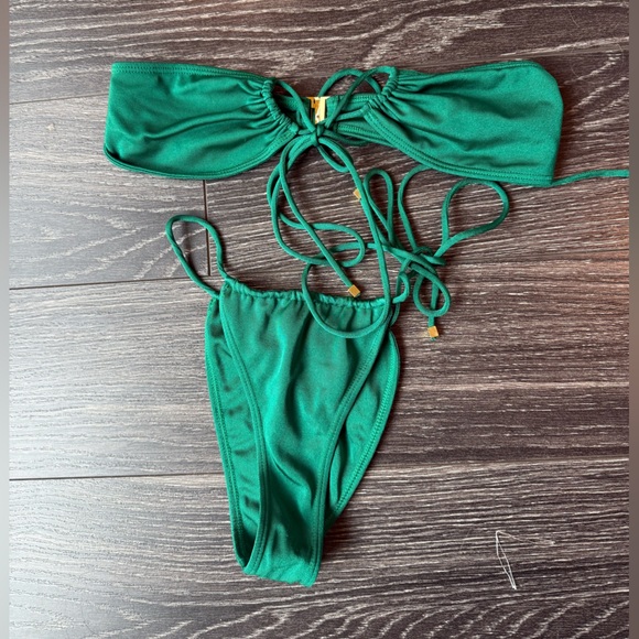Sommer Swim Xena Halter Top and Naomi Bottoms Green Emerald Bikini, S - Picture 4 of 6